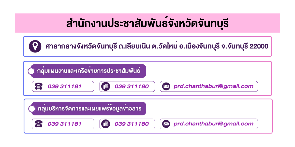 (หน้าย่อย) สำนักงานประชาสัมพันธ์จังหวัดจันทบุรี