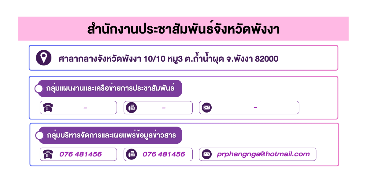 (หน้าย่อย) สำนักงานประชาสัมพันธ์จังหวัดพังงา