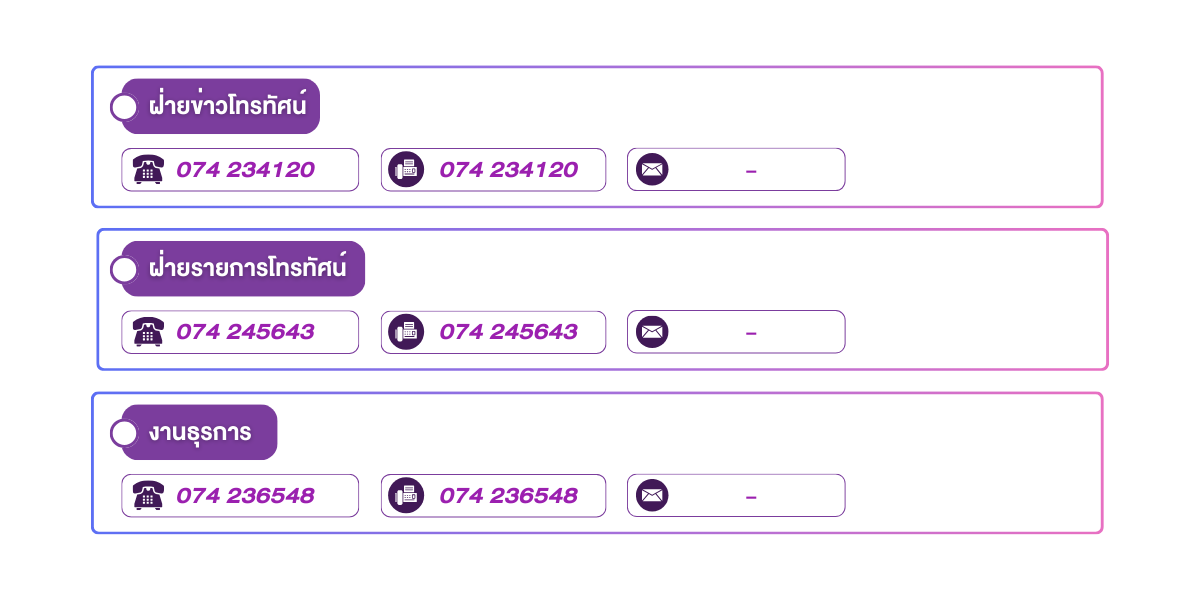 (หน้าย่อย) ที่อยู่ส่วนบริหารกิจการโทรทัศน์ภาคใต้ จังหวัดสงขลา