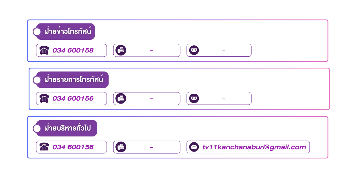 (หน้าย่อย) ที่อยู่ส่วนบริหารกิจการโทรทัศน์ภาคกลาง จังหวัดกาญจนบุรี