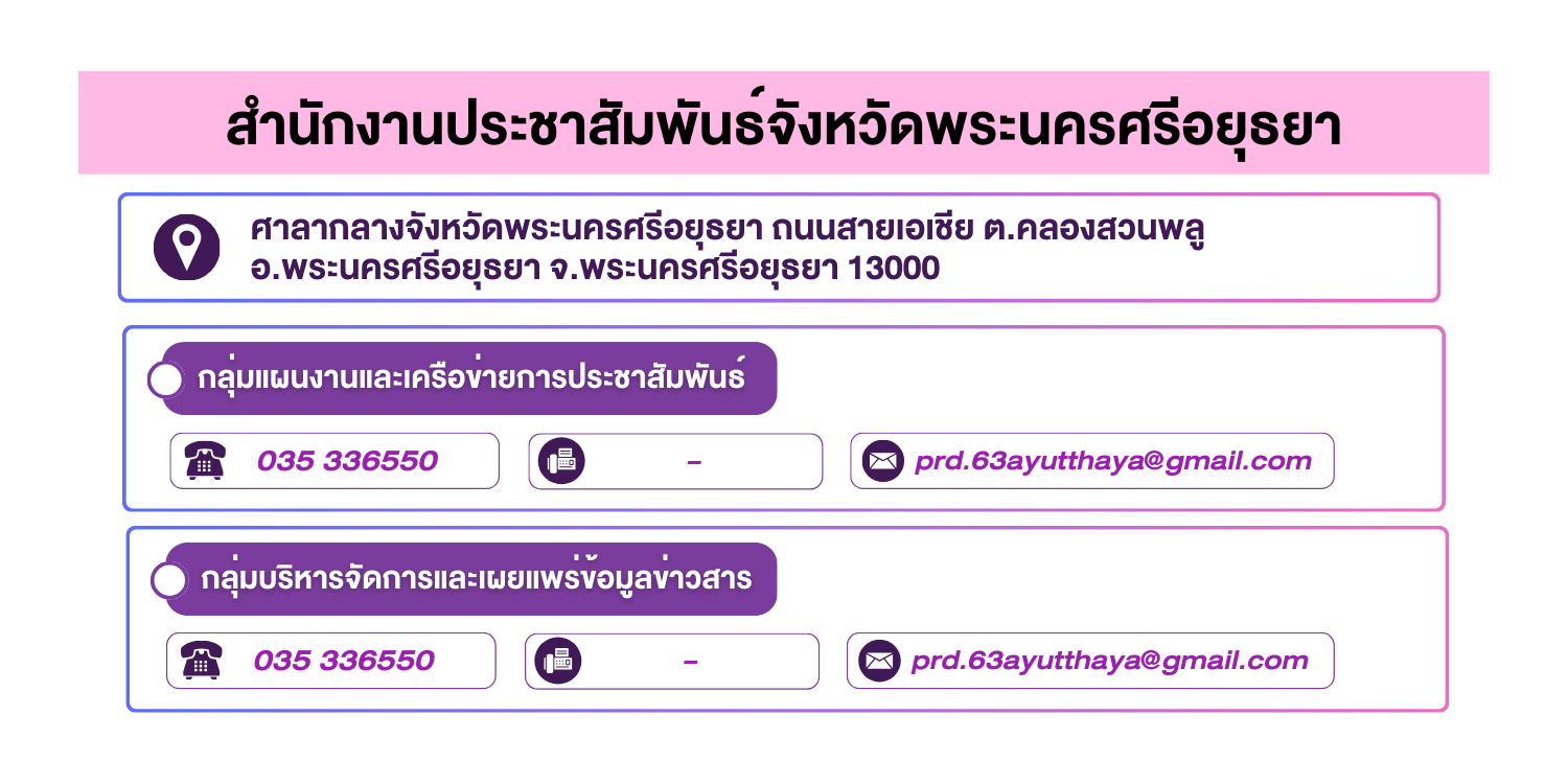 (หน้าย่อย) สำนักงานประชาสัมพันธ์จังหวัดพระนครศรีอยุธยา