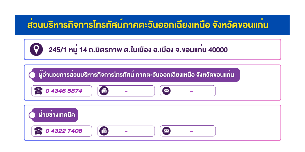 (หน้าย่อย) ส่วนบริหารกิจการโทรทัศน์ภาคตะวันออกเฉียงเหนือ จังหวัดขอนแก่น